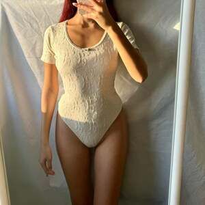 Vintage Cream Textured Bodysuit, Balletcore Coquette Style, Size S